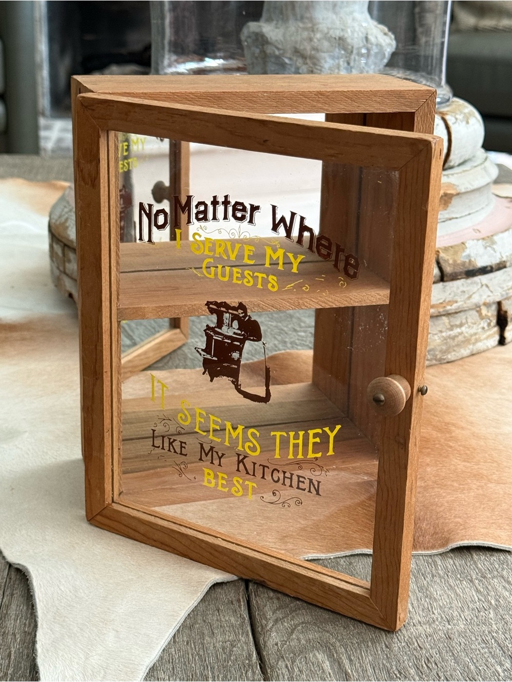 Vintage Wooden Glass Mirror Two Shelf Display Cabinet Mini Curio Cabinet